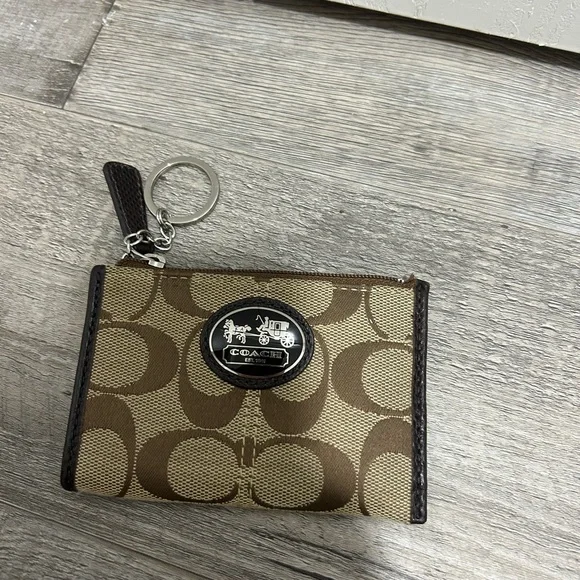 Coach Signature Brown and Tan Keychain Pouch - Picture 1 of 3